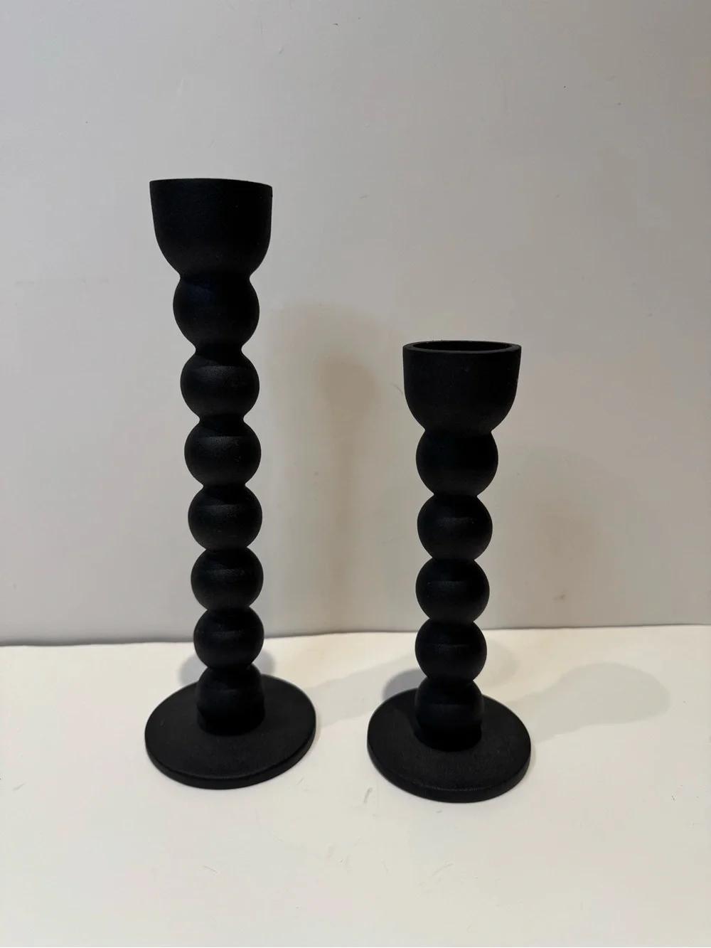 Set of 2 Matte Black Bobbin Taper Candle Holders - Nordic Style